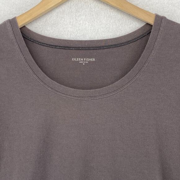 EILEEN FISHER Top M Stretch Organic Cotton Jersey Crewneck Short Sleeve Gray USA - Picture 4 of 10